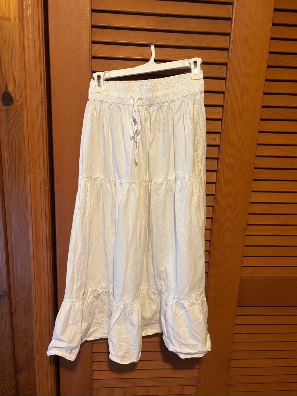 Tiered White Midi Skirt with Drawstring Waist